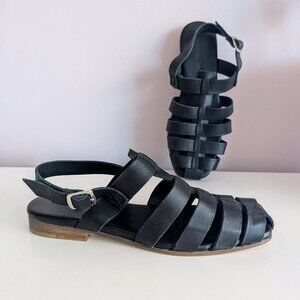 Jenni Kayne  Leather Lake Sandal in Black Size 38 Fisherman style NEW NO TAGS